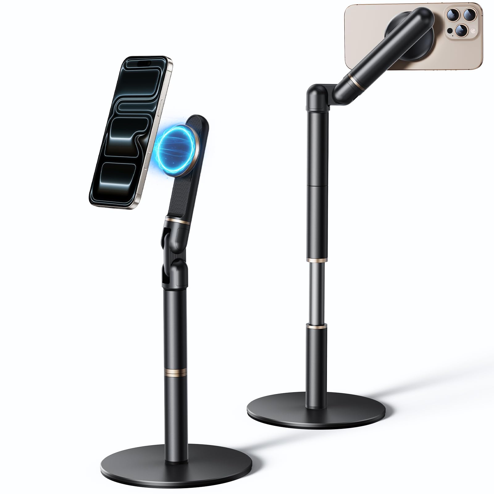 Photo 1 of Nauttxon Angle Height Adjustable Magnetic Phone Stand for Desk [10"-25"] - Retractable Cell Phone Holder for Video Recording Cooking Excising Working -Aluminum iPhone 17 16 15 14 Pro Max Air Stand