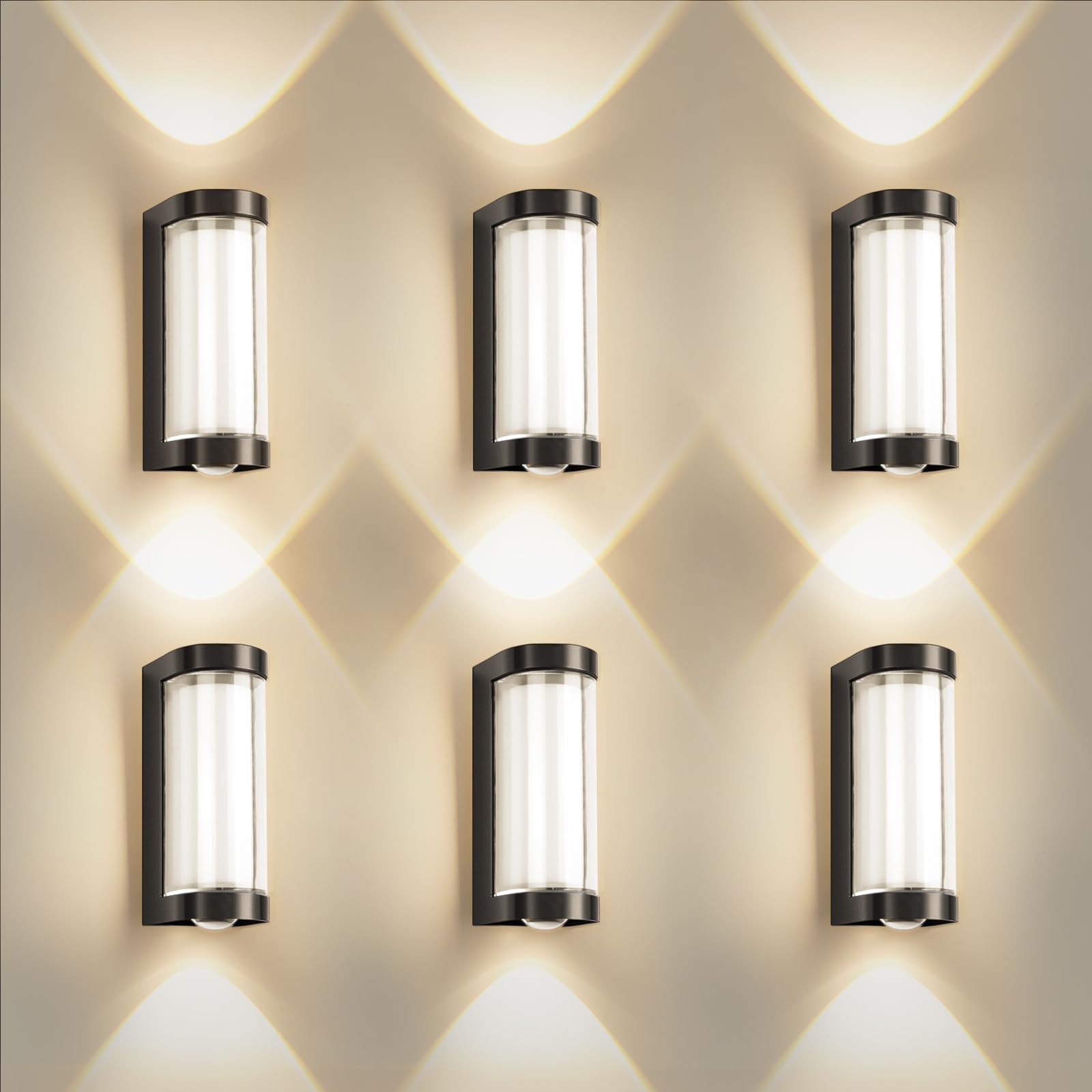 6 Stück Wandleuchte LED Wandlampe Innen/Aussen, IP65 Außenwandleuchte, Up Down Wandbeleuchtung 3000K Warmweiß für Wohnzimmer Schlafzimmer Garten, Schwarz