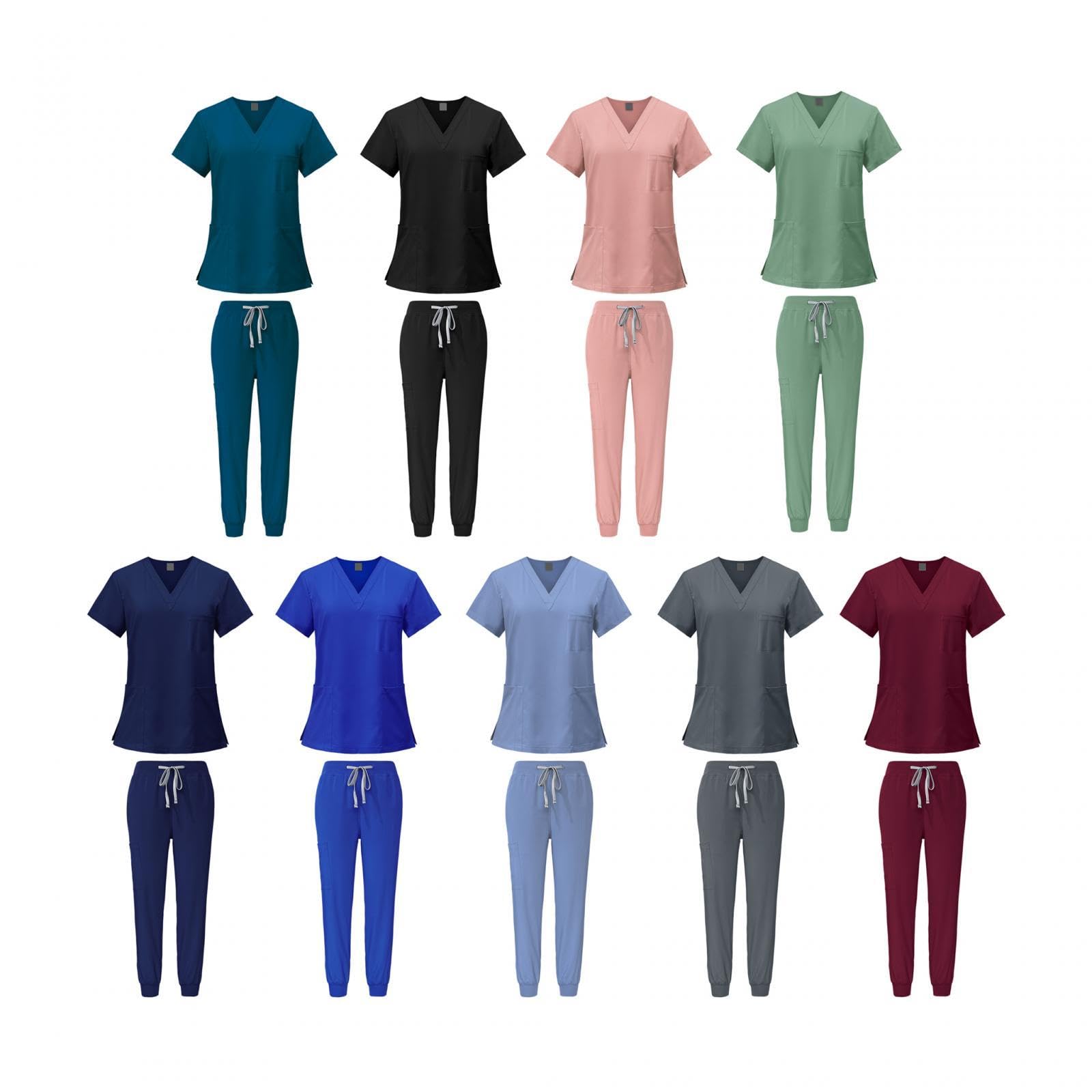Medizinische Arbeitskleidung Damen Herren, Krankenschwester Arbeitskleidung Set Waschbar, Medizinische Uniform mit Oberteil und Hose für Beauty Salon Klinik Krankenhaus, Blau, S