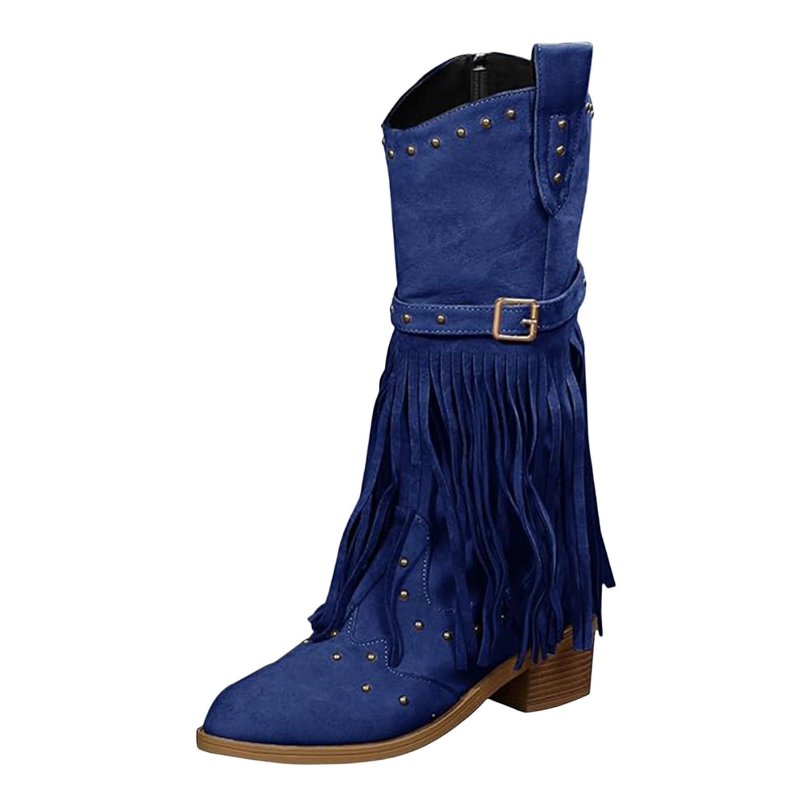 Womens Tassels Boots 2025 Western Cowboy Boots Knee High Chunky Heel Mid Calf Moccasin Boot Snip Toe Booties