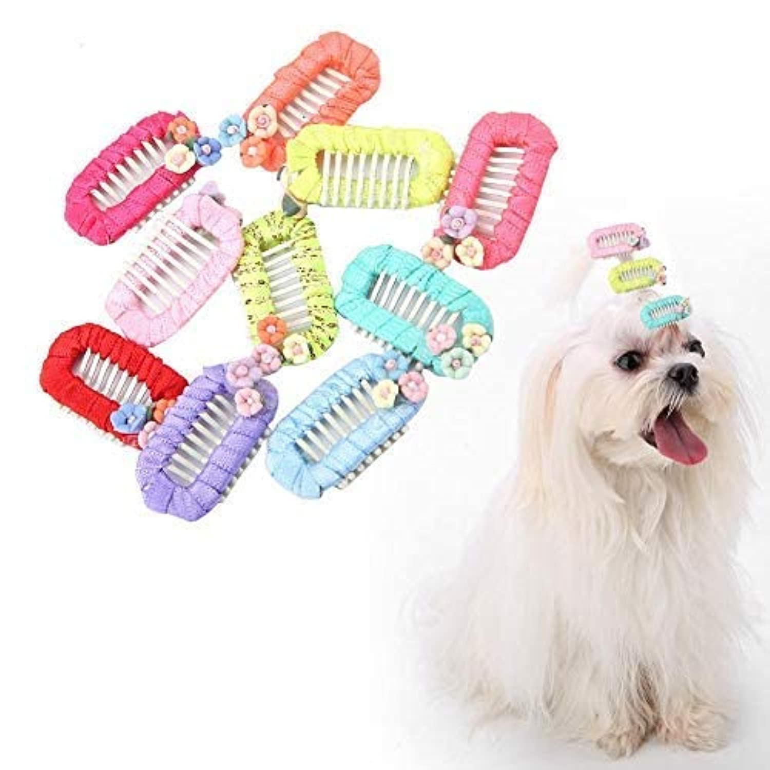 MAKINGTEC Pet Hair Clips Cute Flower Pet Topknot Lovely Cats Dogs Hairpins Pet Grooming Headwear Pet Hair Accessories (Random Color 10Pcs)
