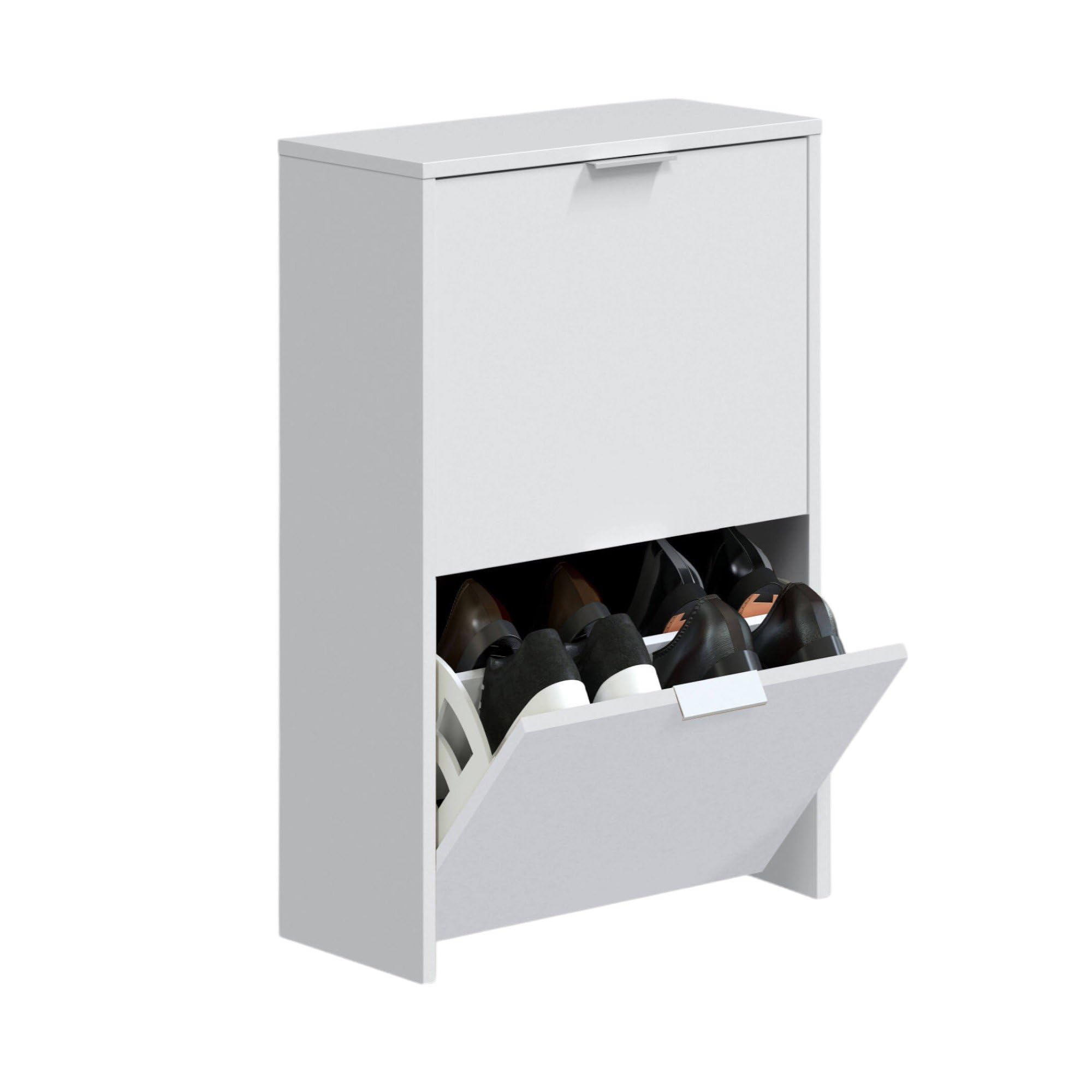 Dmora - Scarpiera Valdosta, Portascarpe salvaspazio a 2 ante, Scarpiera da ingresso, Armadio scarpiera, 50x22h76 cm, Bianco