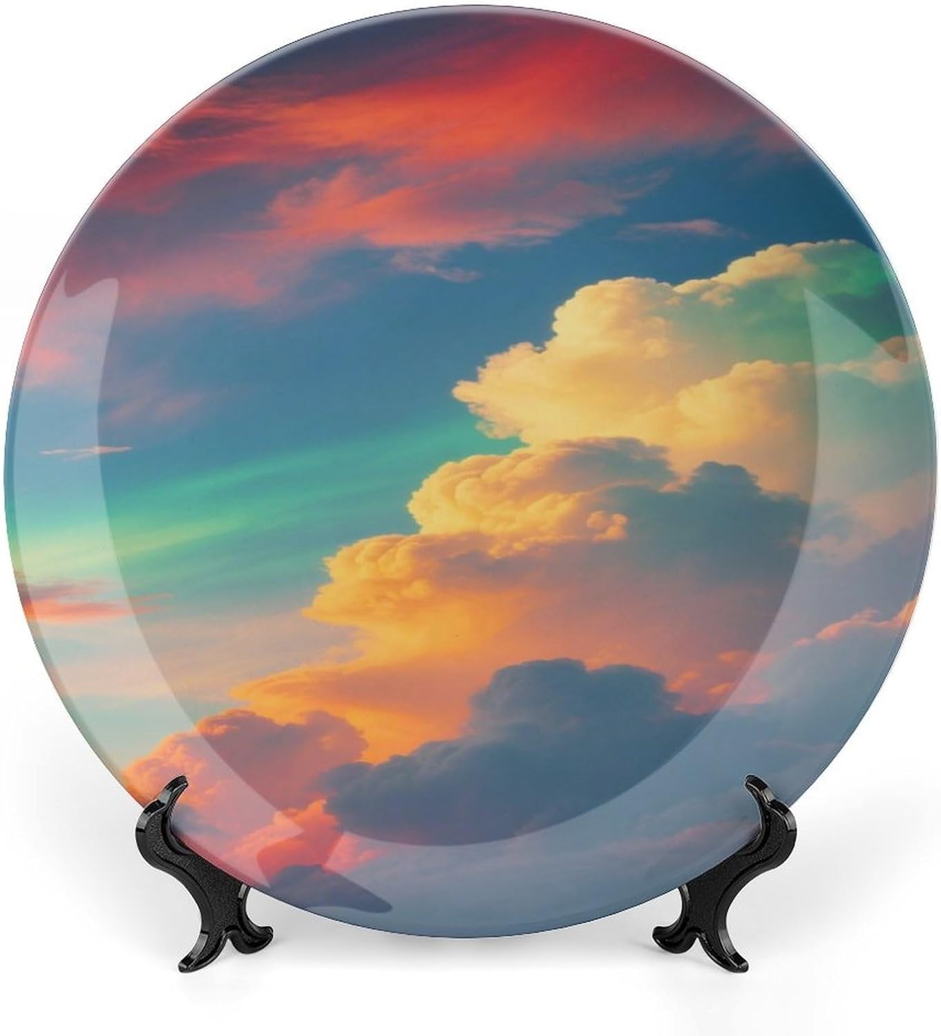 Bone China Decorative Plates Dusk Clouds Ceramic Decorative Plate Wall Decor with Display Stand Ceramic Ornaments for Wall Hanging Decoration