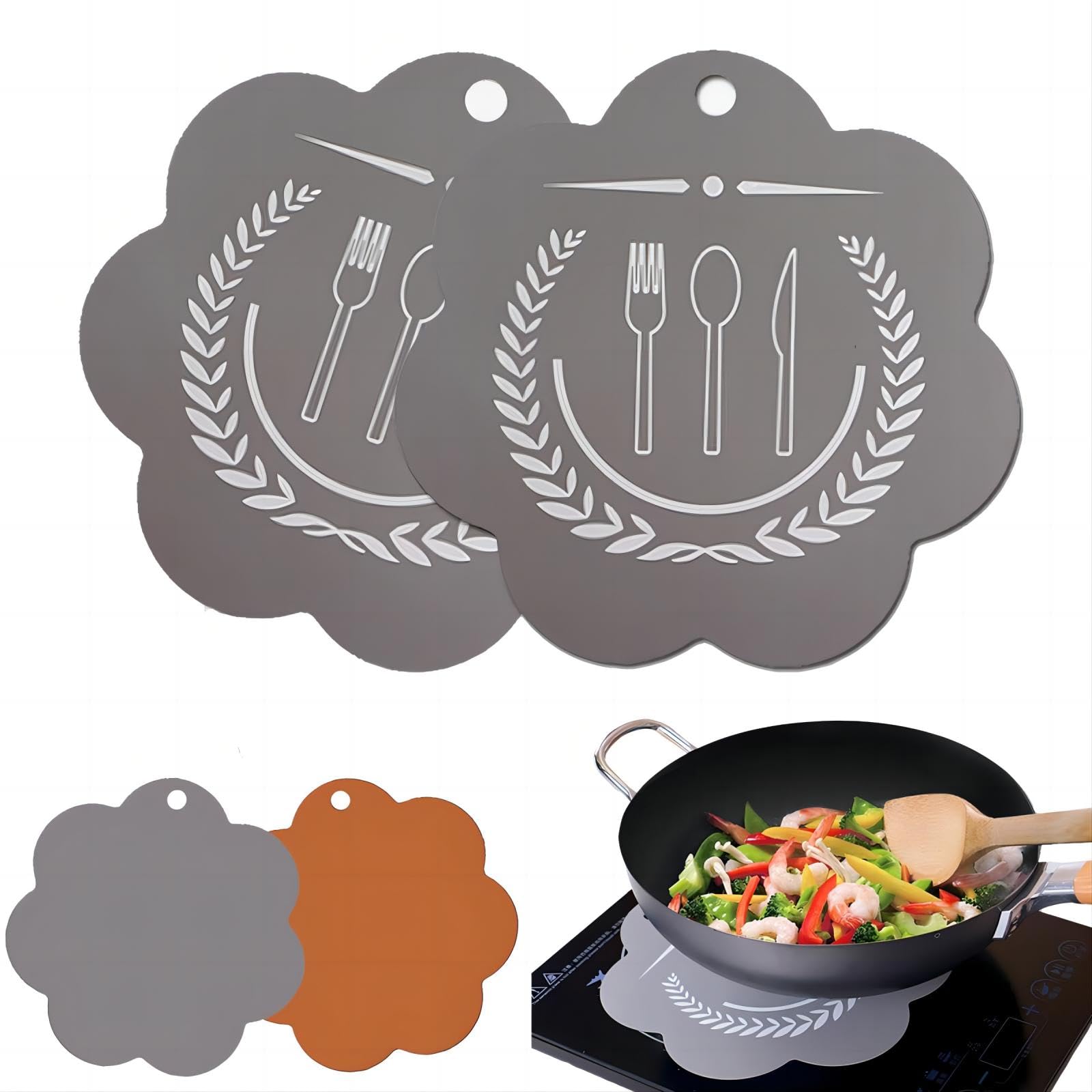 Induction Silicone Mat, Non-Slip Induction Top Protector Pad, Waterproof Heat-Resistant Fiberglass Thin Cover, Grey with Pattern, 10 Inch, 2 Pieces