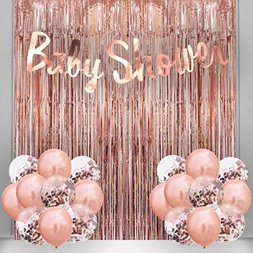 Image of Rozi Decoration Rubber Baby Shower Party Decoration Kit Banner, Balloons, Curtains For Home Decor Maternity, Pregnancy Photo-Shoot - Rose Gold Pack Of 23 Piece