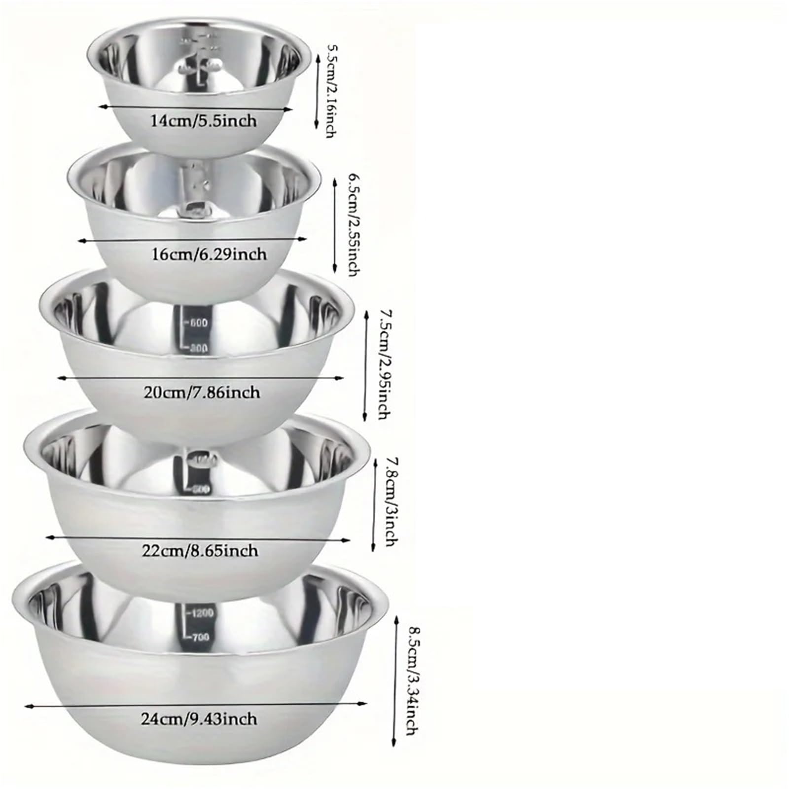 Edelstahlschüssel 5-teilige Rührschüssel aus Edelstahl, Kochschüssel, perfekt for Kochen, Backen, Vorbereiten, in der Küche zu Hause
