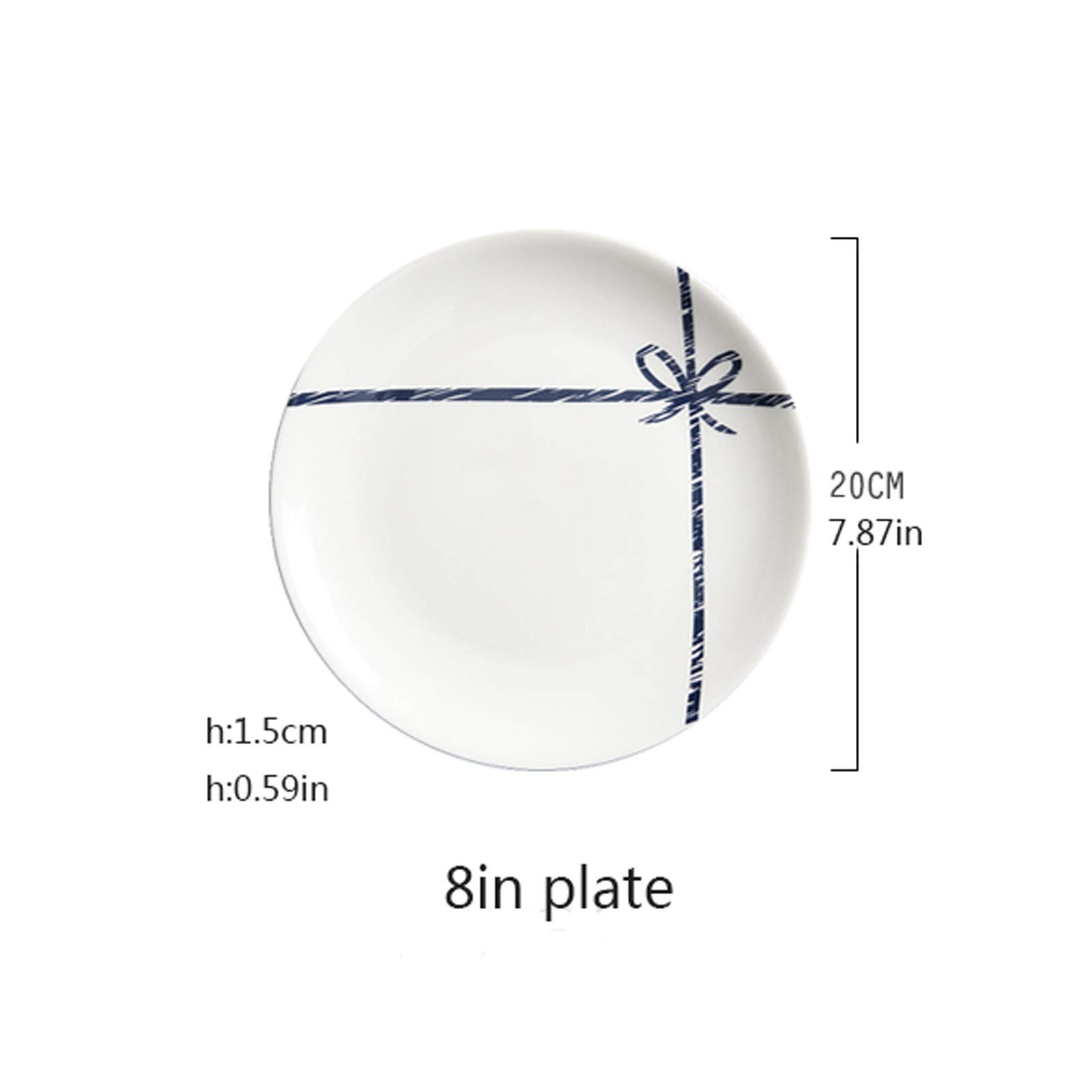 Piatti da Porzione per Brunch Piatto da bistecca bianca con striscia blu, piatto in ceramica da 8 pollici adatto for pasta, dessert, insalata, piastra di cena a microonde a microonde, 4 pezzi Per Anti