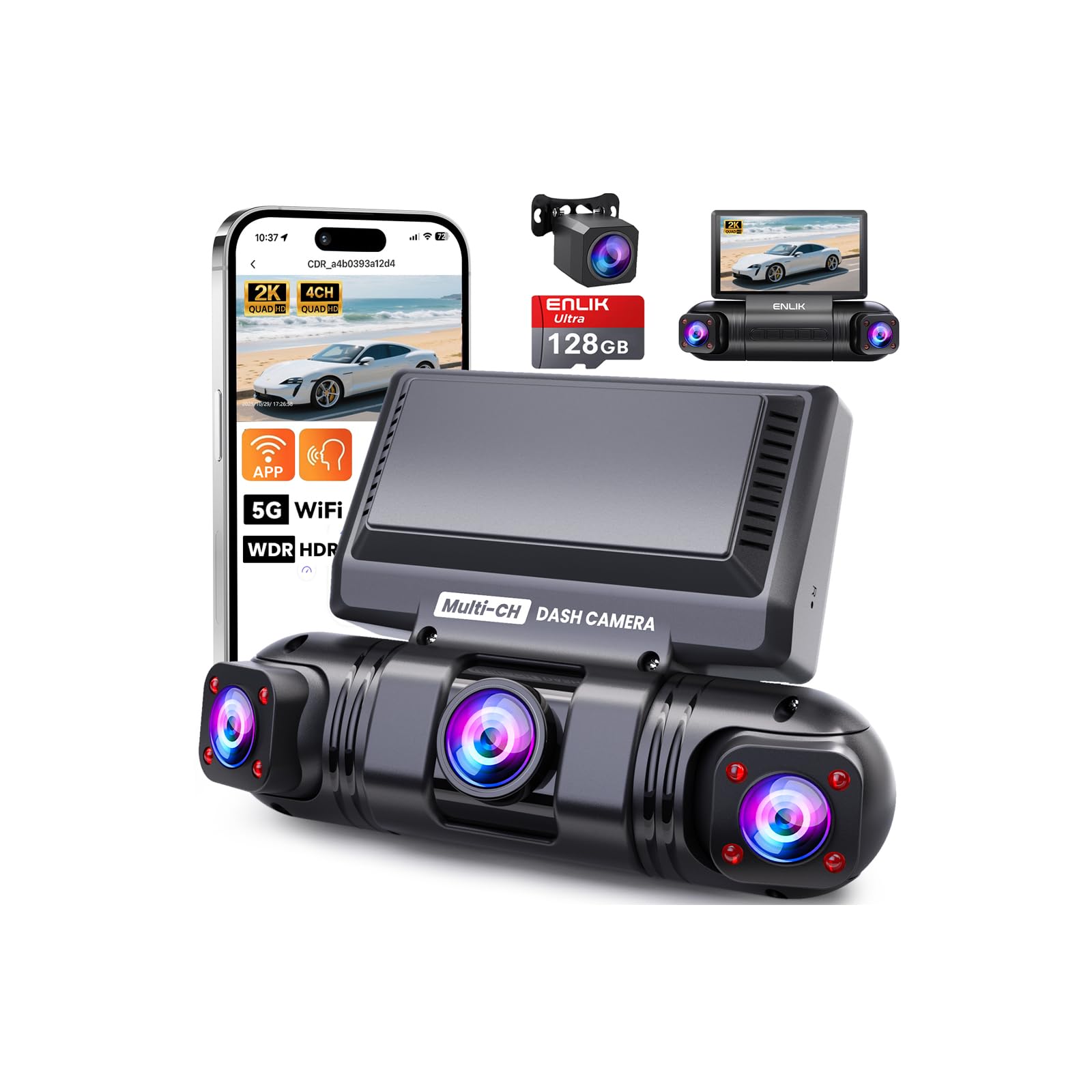 qhd 2k dash cam 4 channel car camera with night vision