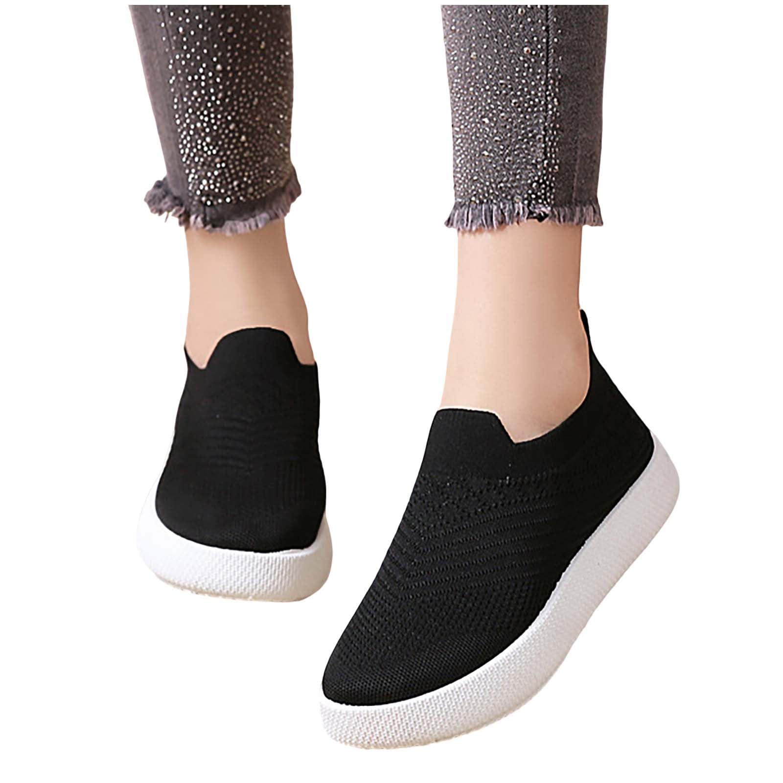 Chaussures tissées à Un étrier pour Femmes, Chaussures Souples et Respirantes, Chaussures de Marche en antidérapantes, Baskets antidérapantes, Noire Chaussure Plate Femme Confortable Chaussure
