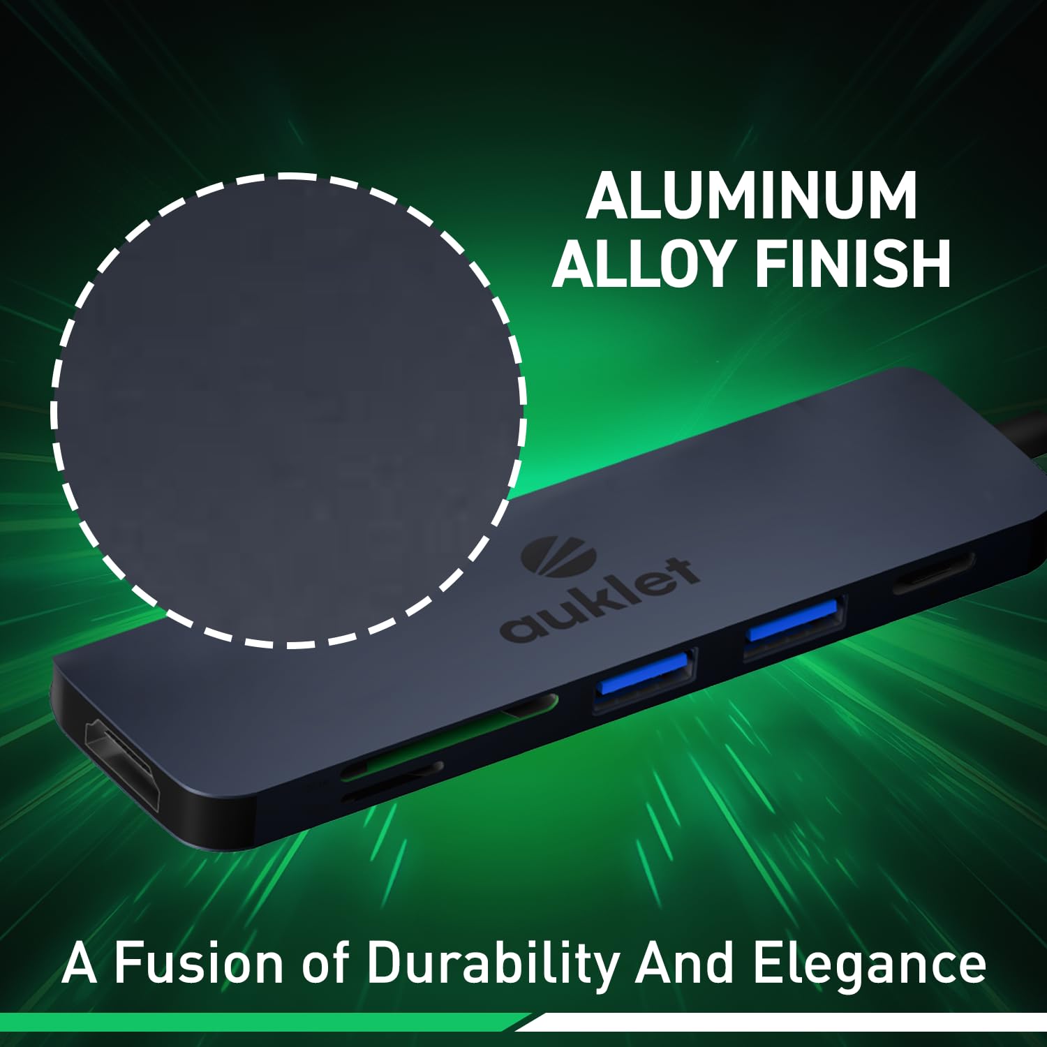 Auklet USB C Hub Docking Station, 6-in-1 Aluminium USB C Hub,4K HDMI@30HZ,100 W Power Delivery,SD/TF Card Reader, Compatibile with iOS, Windows and Linux 4