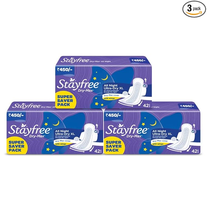 Stayfree Dry Max All Night XL Dry Cover Sanitary Pads For Women Combo offer, 3 x 42s (126 napkins) at Rs. 750