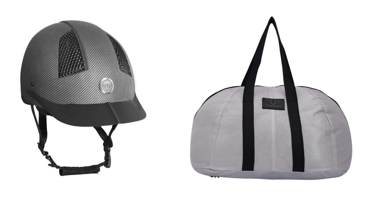 TuffRider Starter Carbon Fiber Print Equestrian Horse Riding Helmet with Mesh Helmet Bag with Assorted Color
