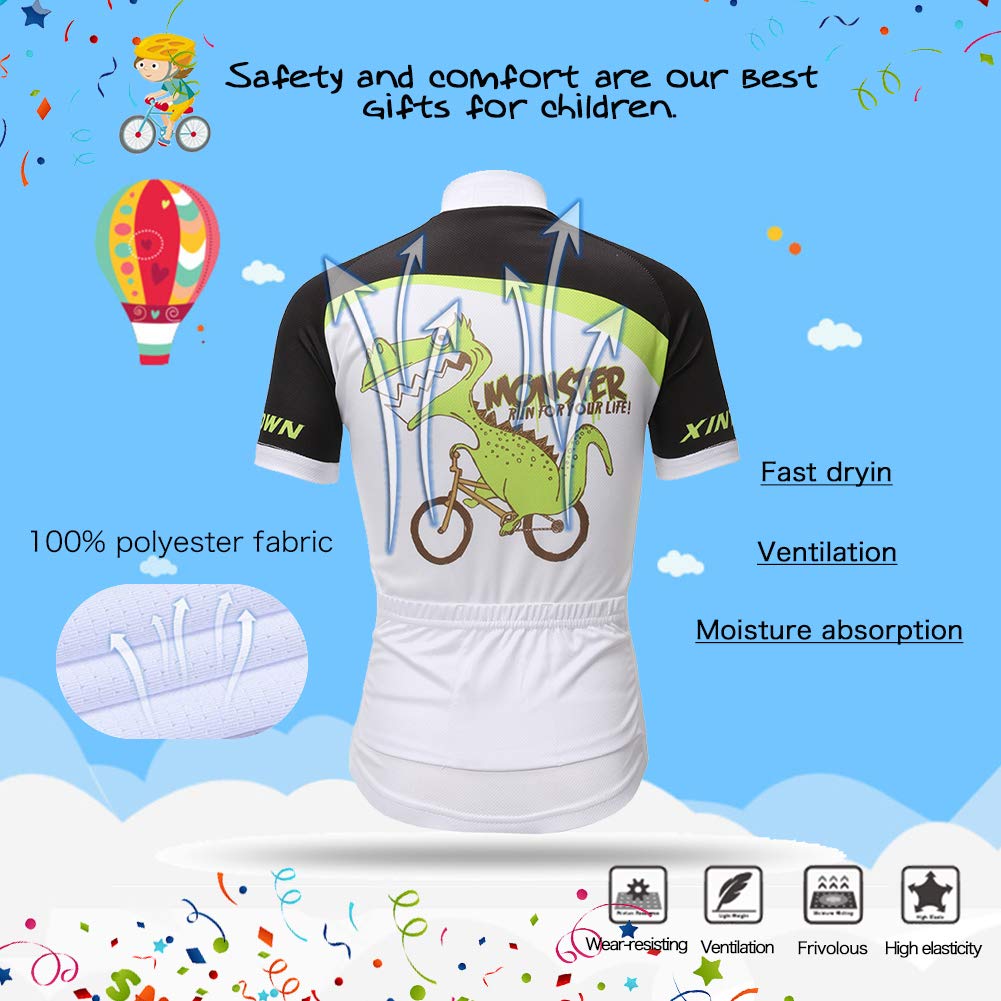 Unisexe-Enfant Garçon Fille Ensemble Cyclisme ou Maillot de Cyclisme Jersey Séchage Rapide Manche Courte ou Pantalon Printemps Été,Dinosaure & Blanc,S/Hauteur recommandée:100-109cm