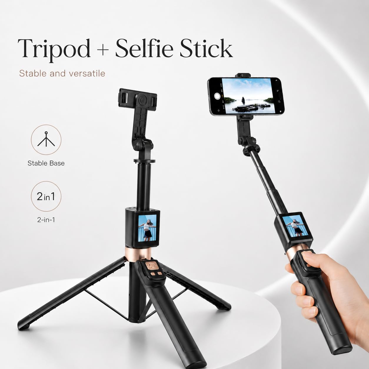 Selfie Stick per Telefono con Schermo Monitor e Telecomando Bluetooth, Treppiede Estensibile da 12-67 Pollici per Vlogging con Fotocamera Posteriore, TikTok Live, Nessuna App HD Mirroring,