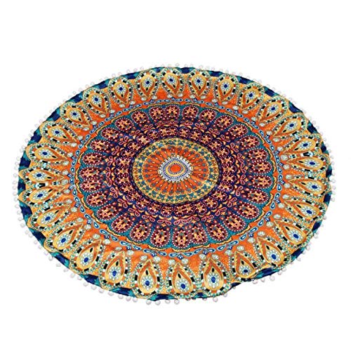 4 Pack 32\" Round Pillow Cover, Decorative Mandala Pillow Sham, Indian Bohemian Ottoman Poufs, Pom Pom Pillow Cases, Big Outdoor Cushion Cover For Home Decorations