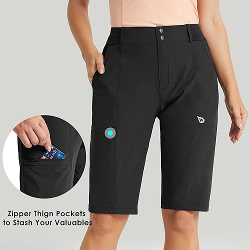 Miniatura 2 de BALEAF Bermudas largas de 13 pulgadas para mujer, longitud a la rodilla, senderismo, golf, secado rápido, cintura alta, elástico, resistente al agua