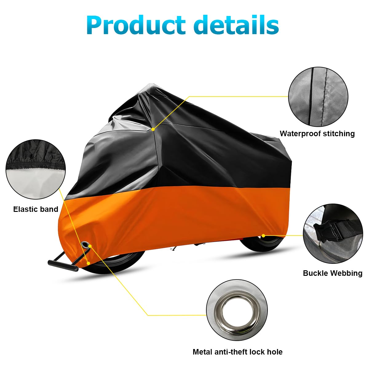 JNNJ Cubre Moto Impermeable, Cubierta Impermeable Universal De La Lona De Motocicleta, Motocicleta Anti-UV Cubierta del Polvo para Al Aire Libre, Cubierta Poliéster para Moto Scooter(Negro/Naranja)