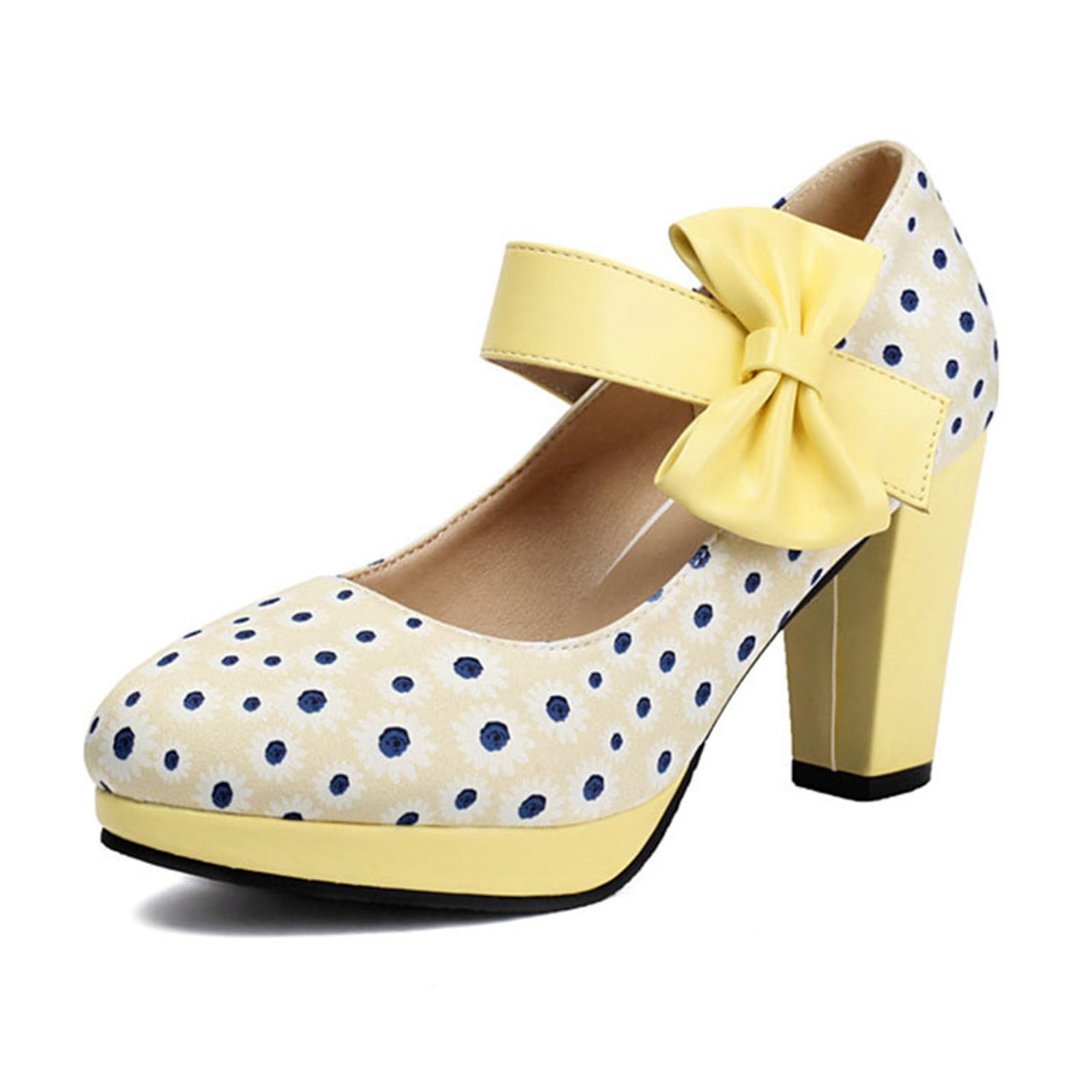 Damenschuhe mit Absatz Klobige Tanzschuhe Elegante Brautschuhe Ballerinas Blockabsatz Schnalle Polka Design