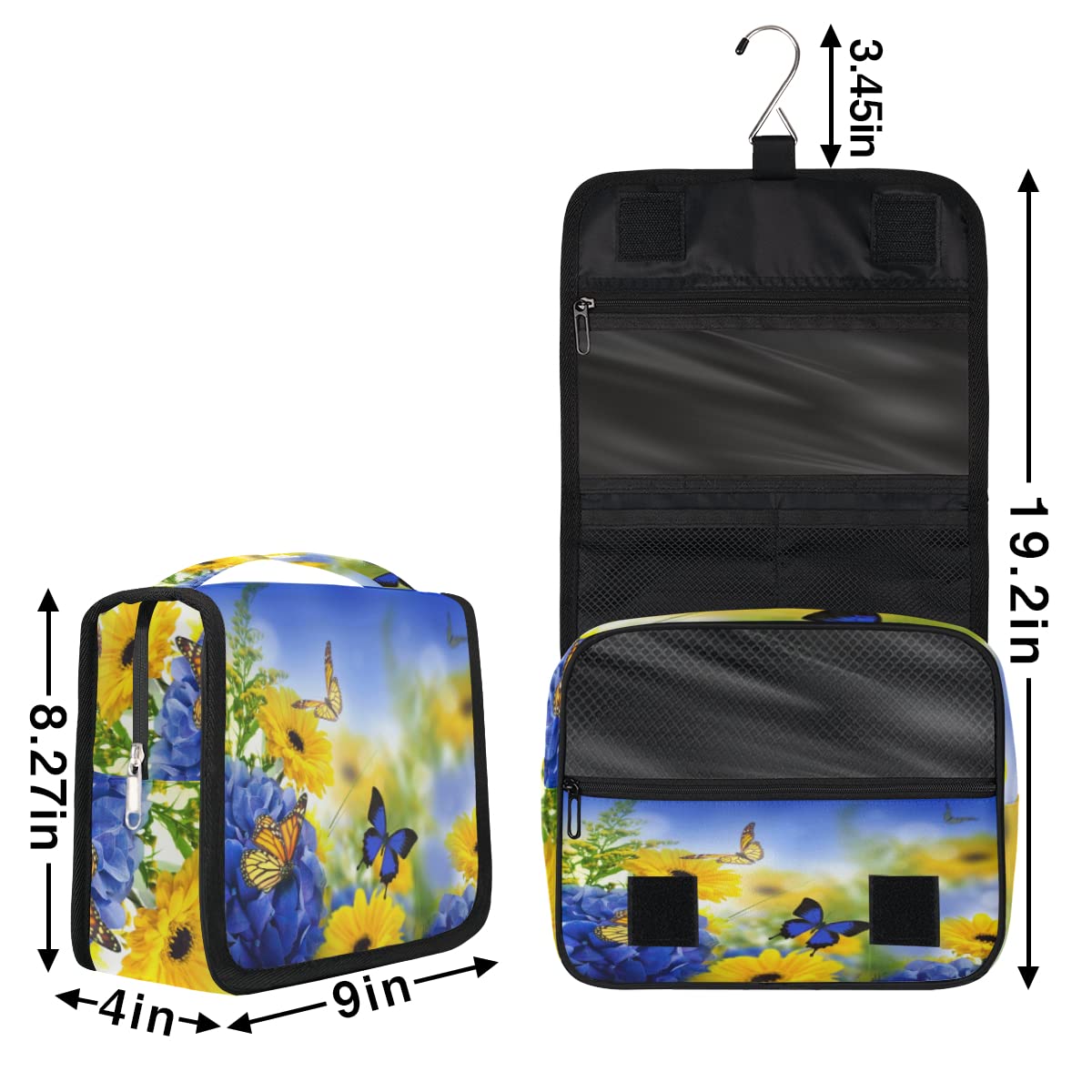 Kwiaty Motyle Podróżna Kosmetyczka Kwiaty Mycie Torba Unisex Wiszące przybory toaletowe Kosmetyczka Organizer do makijażu, wielobarwny, Jeden rozmiar