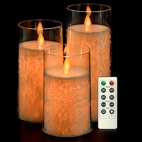 Eebuss Velas parpadeantes sin llama con control remoto, velas LED de cera real de vidrio de 2468 H, juego de 3 velas (3 pulgadas de profundidad x 4