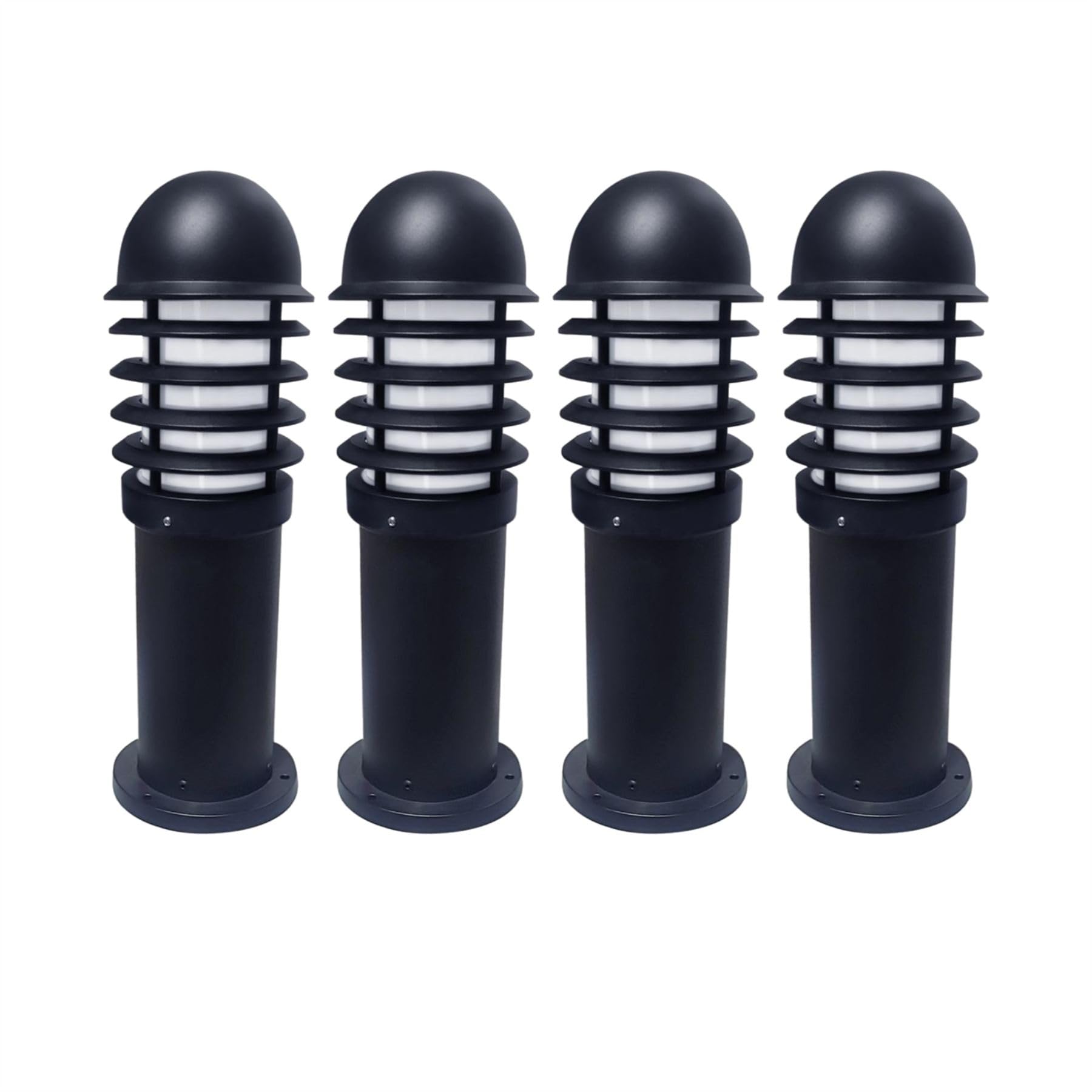 Firstchoicelighting Black Set Of 4 Louvred Design Outdoor Post Or Bollard Lights, Height 475Mm, Ip44 Rated, Led Compatible, Driveway Lighting