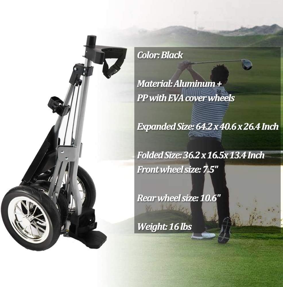 Golf Trolley 3 Wheel 3 Wheel Push Pull Golf Cart, One Click Open/Close Compact Golf Push Cart with Adjustable Front Wheel and Scorecard Holder Space for Placing Golf Bag