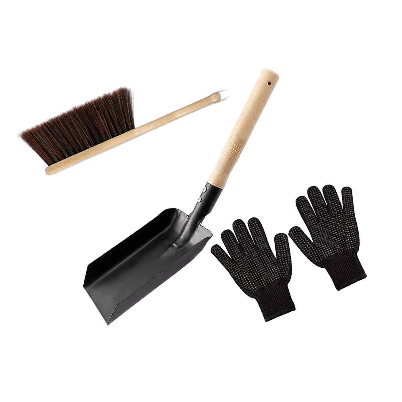 ALCXAZS Functional Fireplace Tools Set with Coal Shovel Hearth Brush and Gloves for Wood Burner Firepit