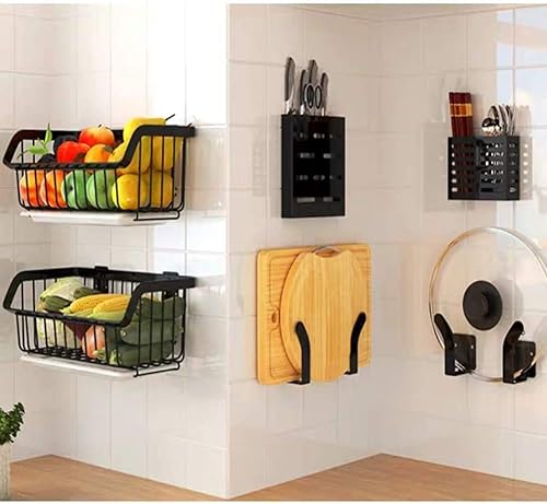 Miniatura 2 de Cesta de almacenamiento de alambre  Estante de pared colgante apilable  Organización de frutas y verduras  Armario de despensa  Contenedor de metal