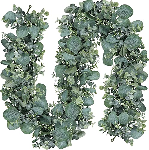 LOMOHOO 2Pcs Greenery Garland Artificial Eucalyptus Leaves Garland 5.7Ft Faux Silver Dollar...