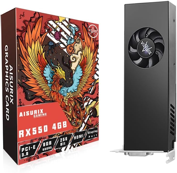 AISURIX RX 550 4GB Graphics Card LP GDDR5 128Bit Computer Video Card with HDMI/DVI Ports DirectX 12 PCI Express 3.0 X8 GPU Graphics Card for Gaming PC