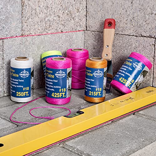 Hongda Nylon Twine, 250 Feet #18 Braided Nylon Mason Line String Perfect For Masonry Jobs And For The Layout Of General Construction, Gardening, Diy Project, Fluorescent Yellow #TOP6