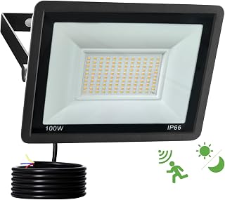 100W LED Strahler mit Bewegungsmelder Aussen,10000LM Außenstrahler Scheinwerfer LED Fluter,3000K IP66 Wasserdicht Aussenlampe Wand,Nachtlicht mit bewegungsmelder für Garage,Keller,Garten,Trep