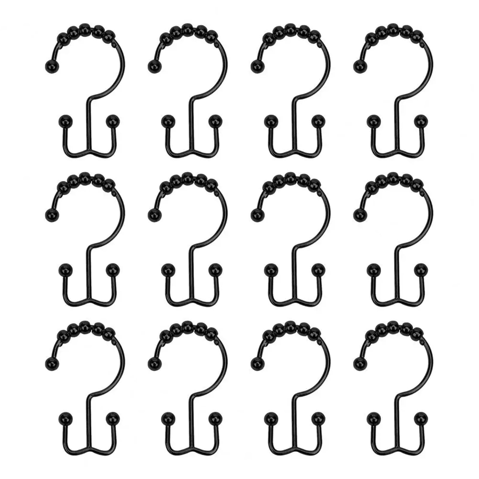 Hooks Clips for Drapes, 24Pcs Metal Shower Curtain Hooks Set for Bathroom Proof Double Rings with Beads(Black)
