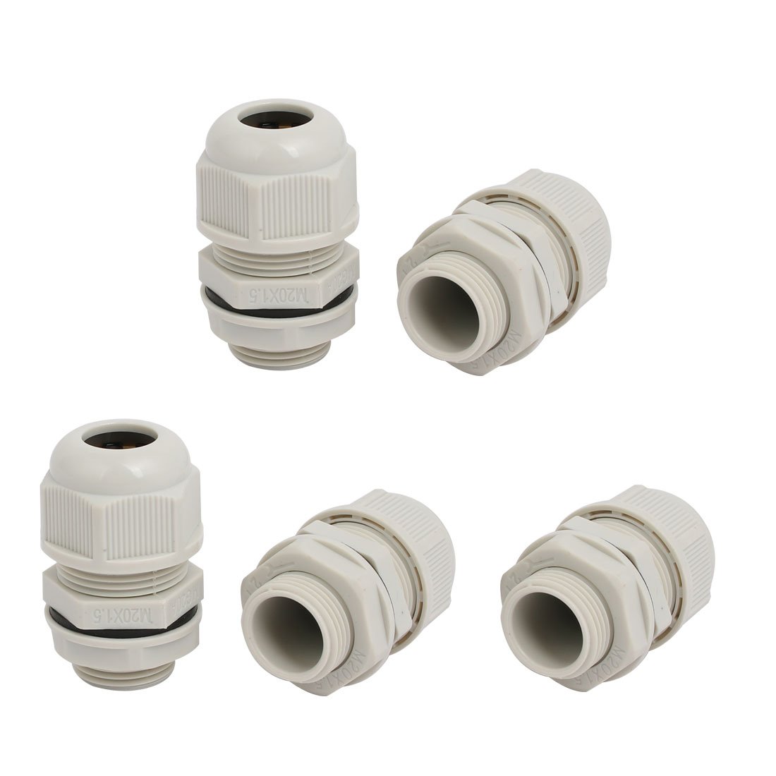 Aexit M20x1.5mm 3mm-5.2mm Transmission Range Nylon 3 Holes Adjustable Cables Gland Gray 5pcs