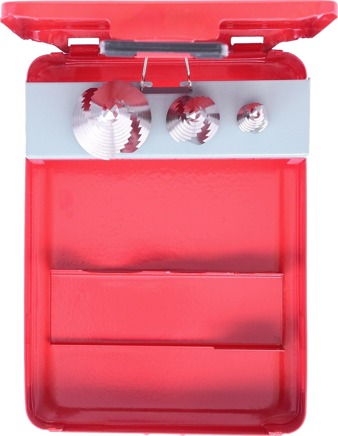 KS Tools 330.2403 Juego de brocas escalonadas HSS en casete de chapa de acero 3 pzs