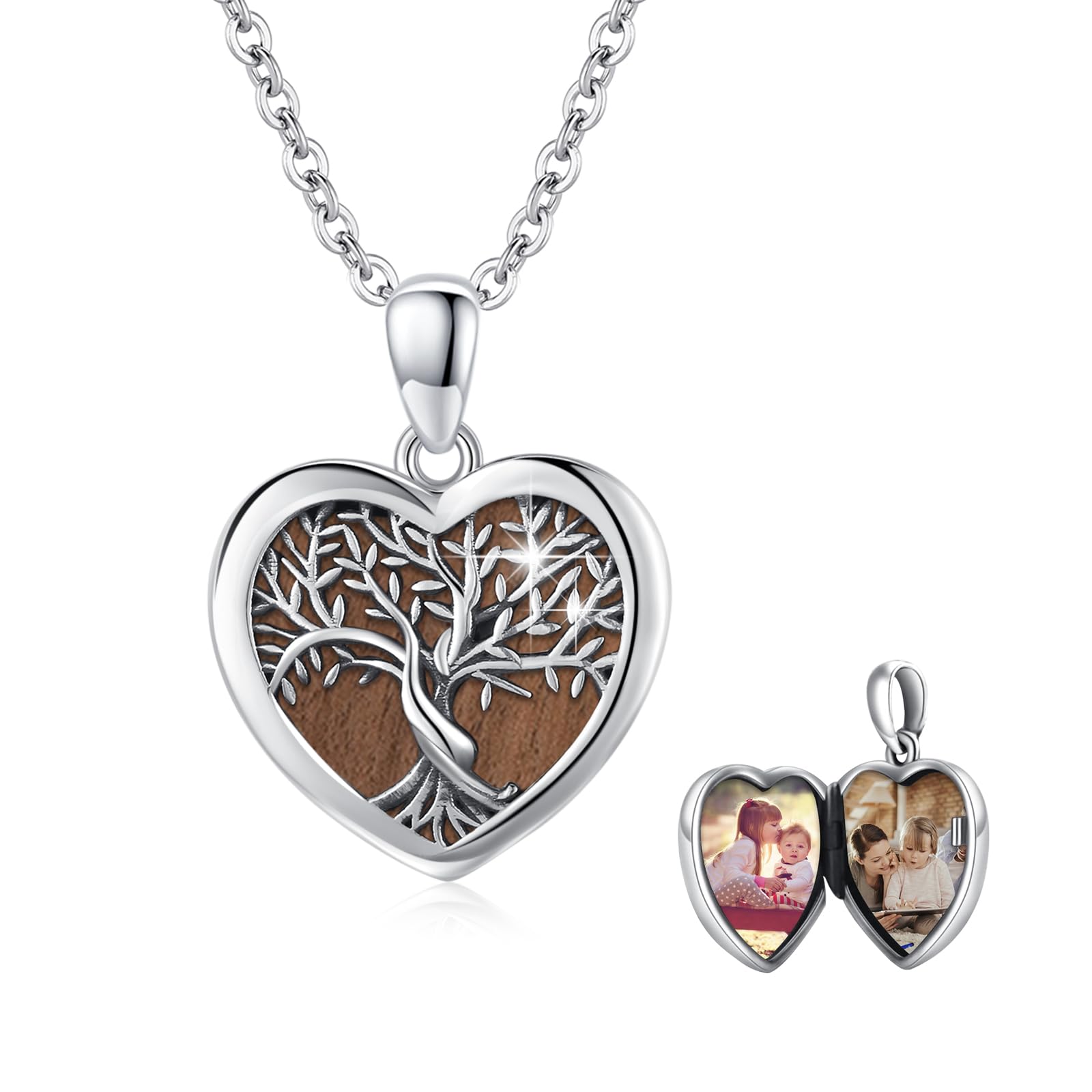 Collana con albero della vita, in argento Sterling con albero genealogico/colibrì/ciondolo per donna con albero della vita, gioielli con catenina, foto medaglione collana laccata gioielli per