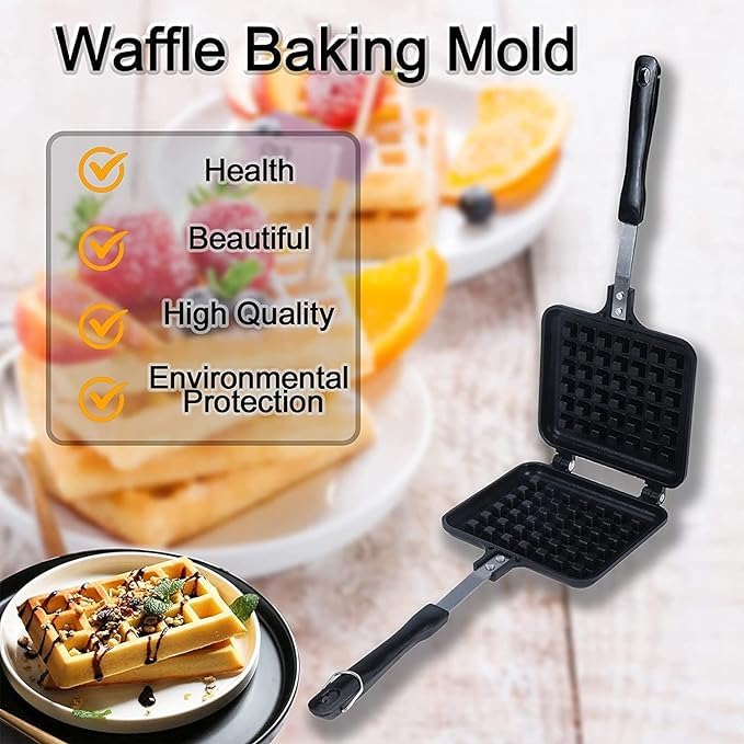 Image of Waffle Maker Machine Comfortable Handle Sandwich Maker Gas Stove Non Stick Waffle Maker Pan Press Plate Waffle Mold Gas Burner Stove Kitchen Tool Home Restaurant