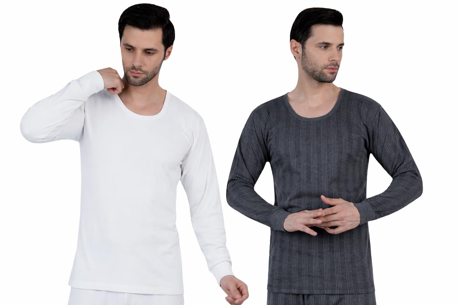 wako Men’s Thermal Top Combo | Full Sleeve Round Neck Cotton Blend Innerwear | Lightweight Warm Body Warmer | White & Dark Grey-picture-18