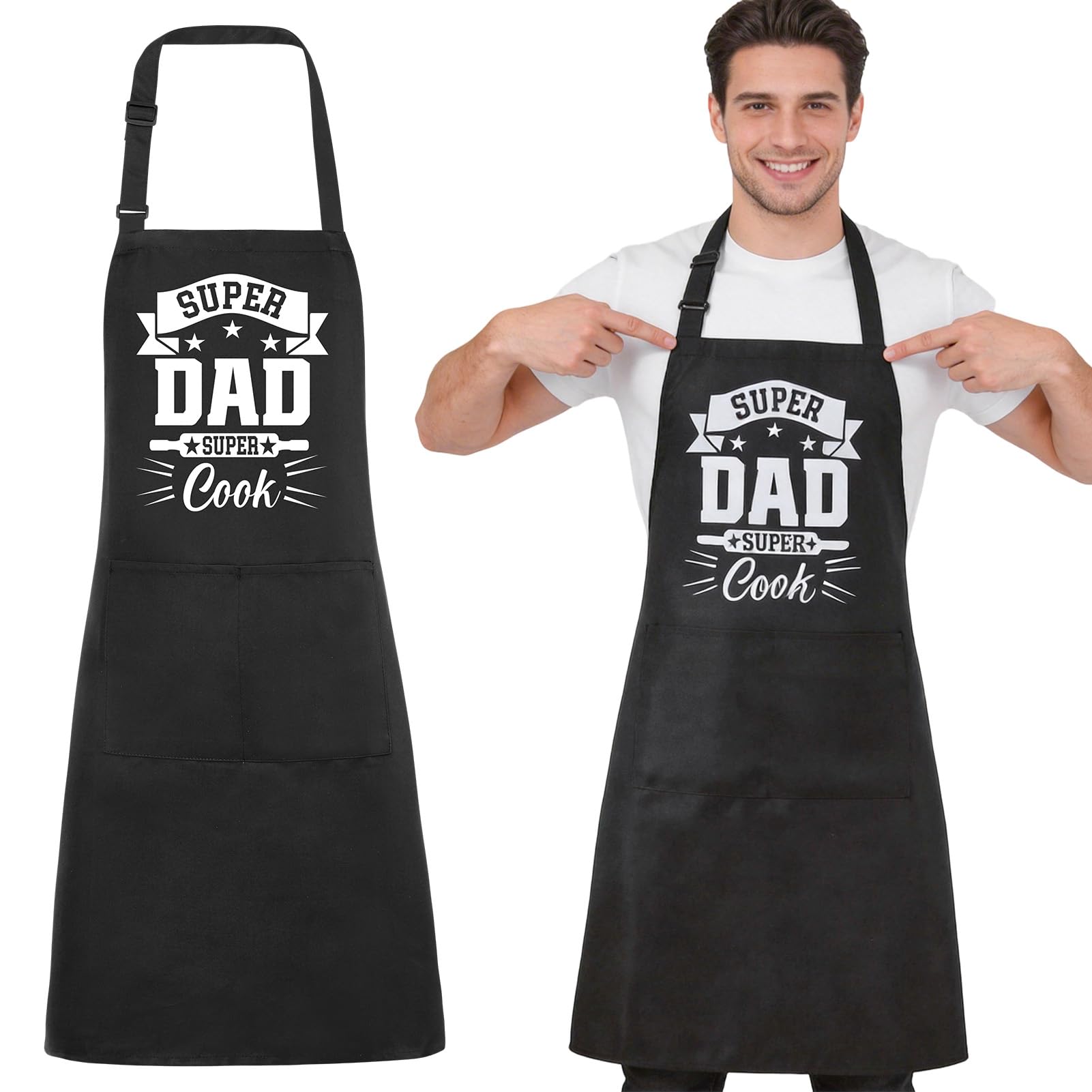 ViEinkaufen Dad Aprons for Cooking, Adjustable Kitchen Apron for Men, BBQ Apron with 2 Pockets, Personalised Aprons for Grilling Cooking, Father's Day Gift, Chef Gifts for Father