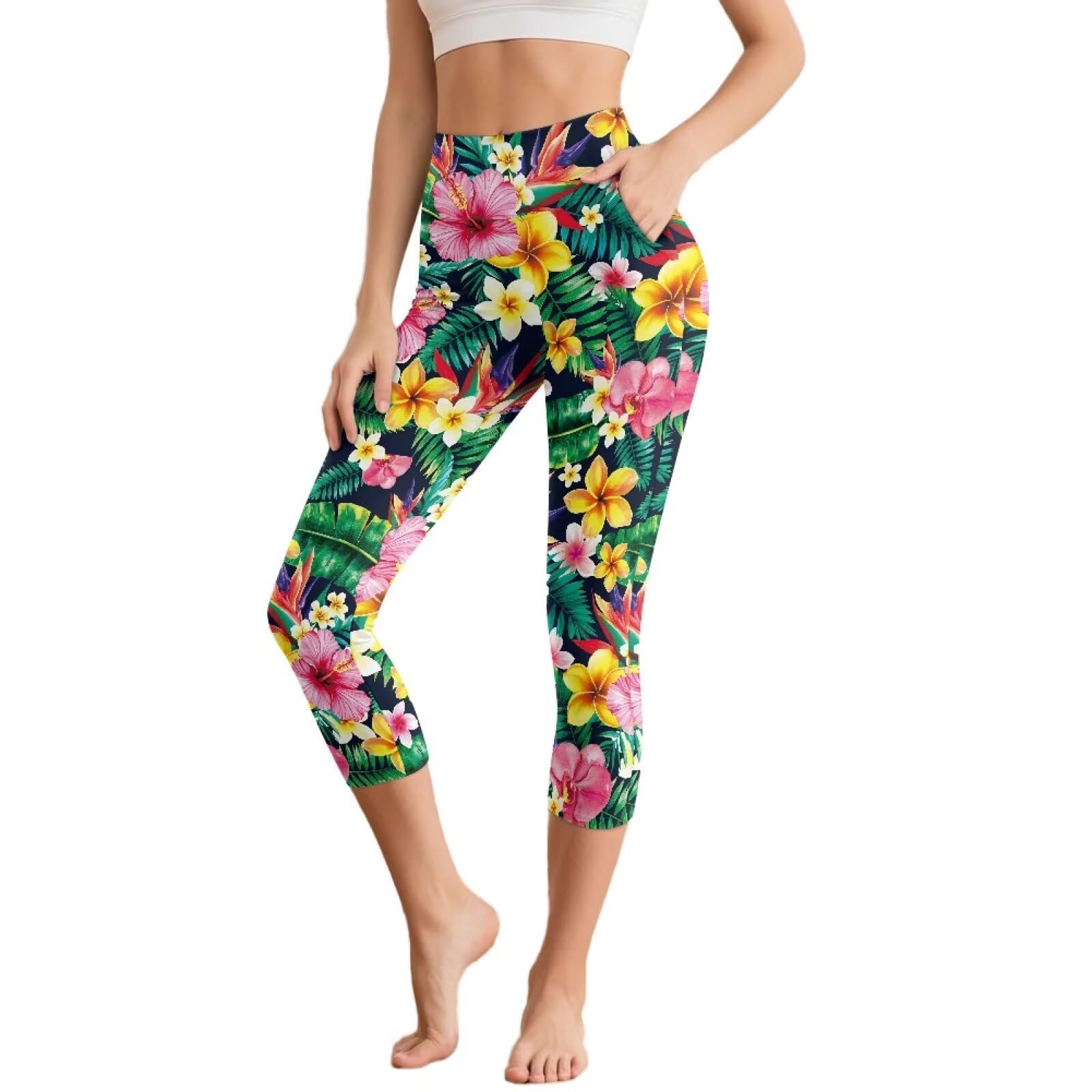 Zarisguat High Waisted Capri Leggings for Women Tummy Control Yoga Pants with Pockets for Workout Running Athletic XS-3XL