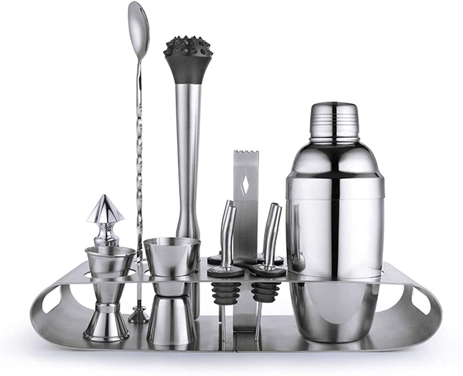 GeRRiT Conjunto de Regalo de la coctelera del Kit de Camarera de 12 Piezas Conjunto de Regalo con Soporte, Barra de Barra - Coctelera de Martini con colador Incorporado, Muddler, Jigger, Beber Shaker