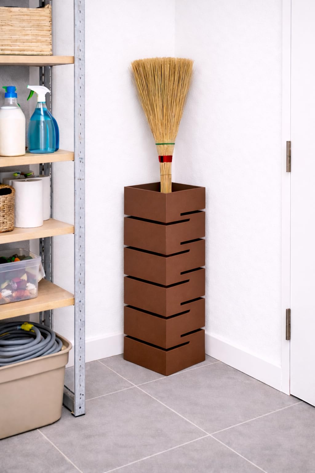 52108 Metal long lasting broom stand/Mop stand for Indian home/office and commercial spaces/Modern stylish broom holder - Black (Brown)-image-7