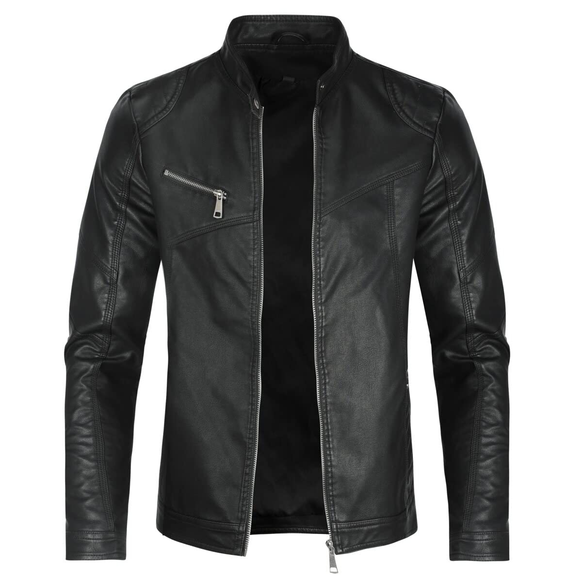 Allthemen Blouson Homme en Cuir Col Montant Bomber Moto Zippé Fermeture Eclair Casual Veste Cool Classique