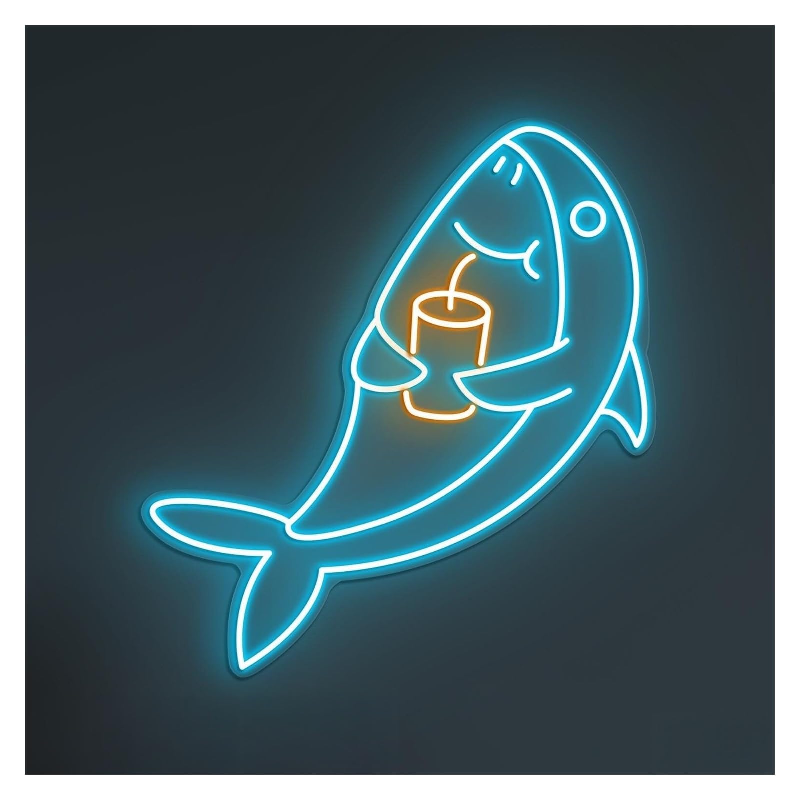 RONGCH Hanging Art Signs Sea Animal Sharks Drinking Beverages Neon Sign, Suitable for Home Wall Decor with Brightness Adjustable 50cm