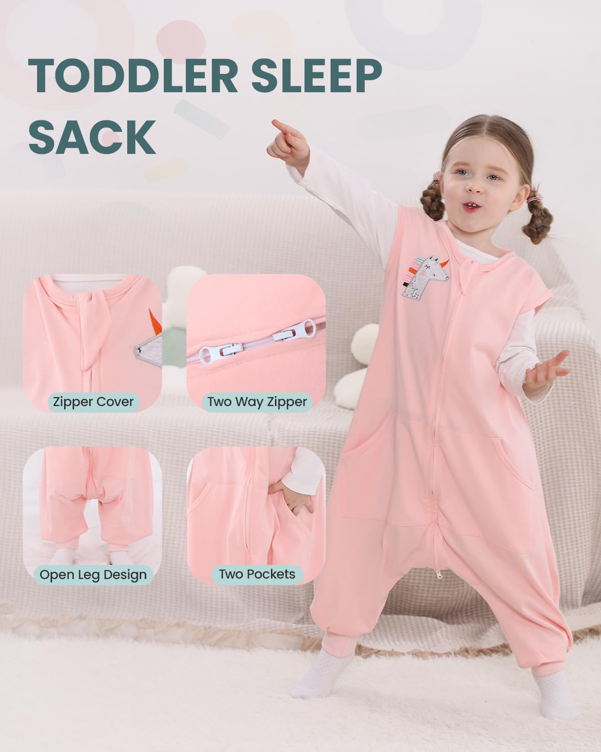 Saco de dormir para niños pequeños, saco de dormir sin mangas, mantas de vestir 6M-5T, saco de dormir rosa, 2-3T, grande 2