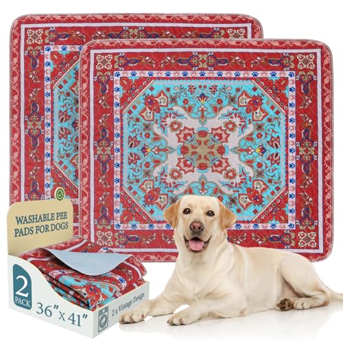 Image of Homimp Washable Pee Pads for Dogs, 2 Pack Reusable Puppy Pads Waterproof, Absorbent and Leakproof Dog Pee Pads, Non Slip Puppy Training Pads, Pet Mat for Floor, Crate, Couch, Whelping,Brown, 36 inchx41 inch