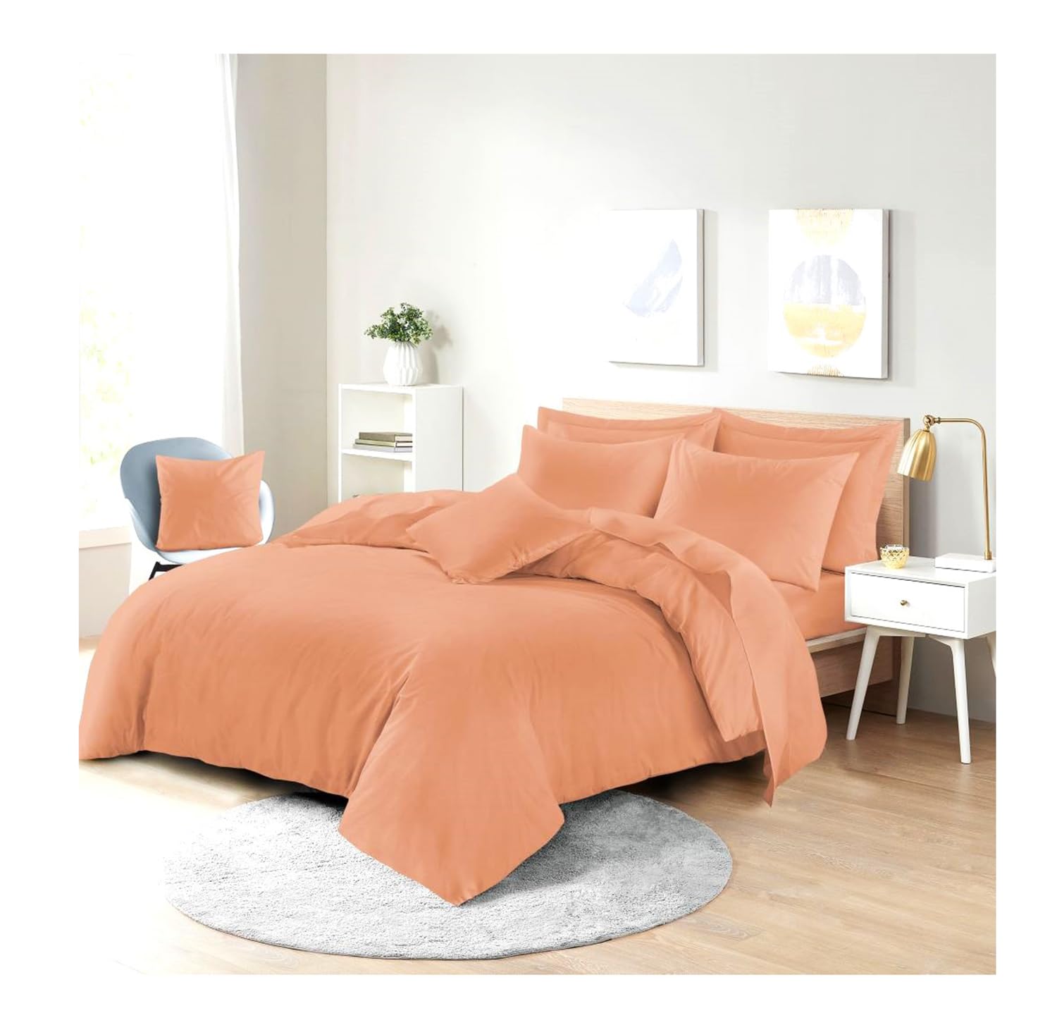 H&F Plain Soft Microfiber Polycotton Easy Care Duvet Cover Quilt Bedding Set with Matching Pillowcase (King, Peach)
