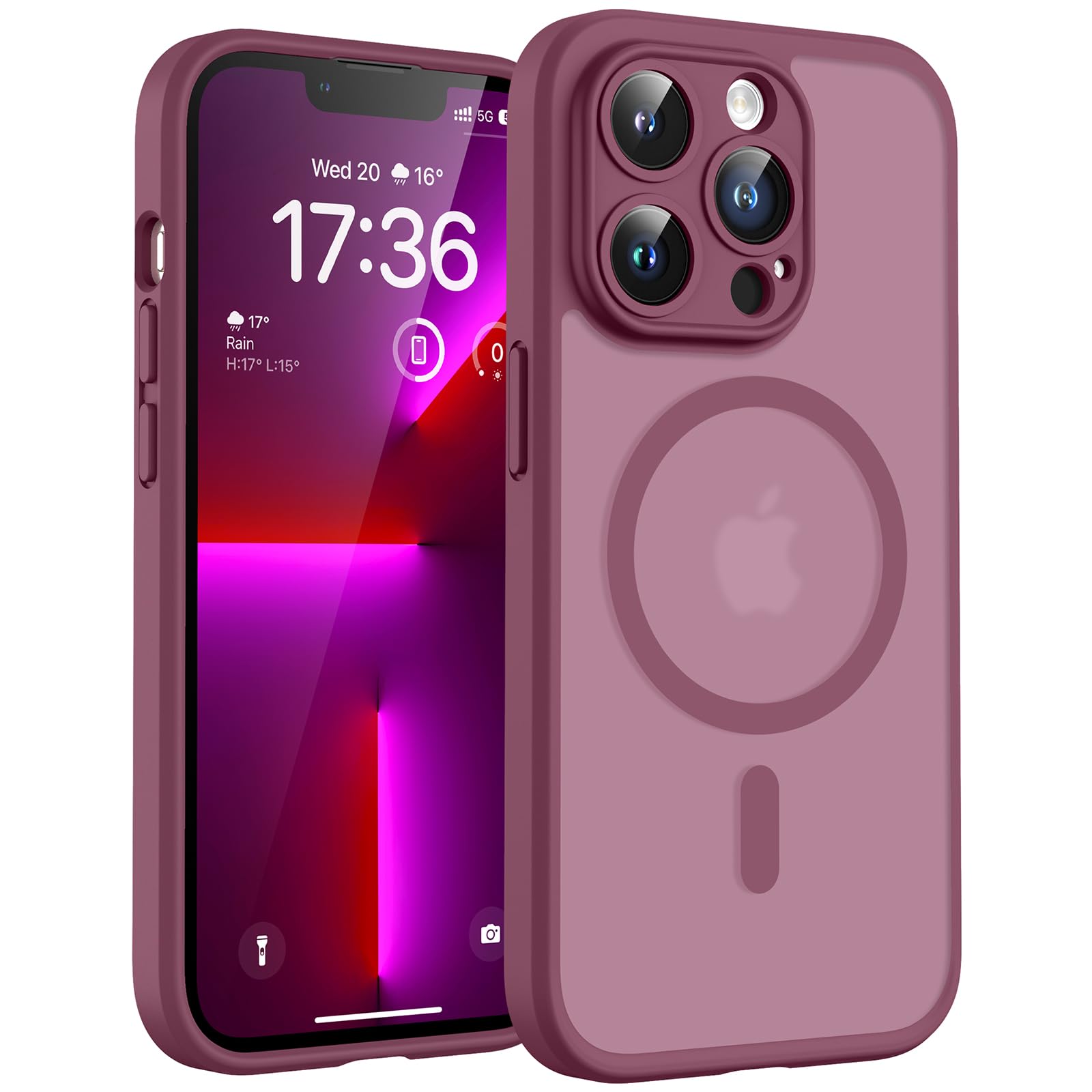 TOCOL Cover Magnetica per iPhone 13 Pro 6,1 Pollic, Compatibile con MagSafe, Protezione Fotocamera Integrata, Custodia Antiurto Traslucida Opaca, Prugna