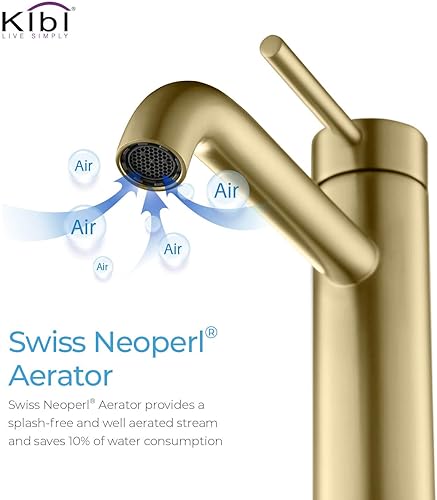 Miniatura 3 de KIBI KBF1009 Grifo circular de latón macizo de una sola manija para fregadero de baño con drenaje desplegable  Caño de grifo de arco alto (níquel