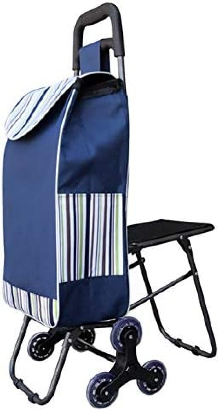 Foldable Shopping Trolley with Seat - Portable Collapsible Push Pull Cart, Durable Iron Frame, PU Wheels for Easy Maneuverability, Ideal for Grocery and Outdoor Use